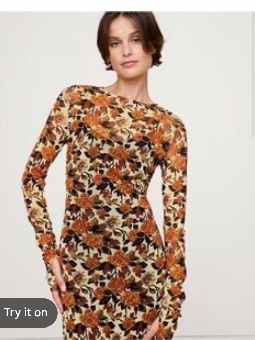 Banana Republic Long-Sleeve Floral Bodycon Dress in Rust and Cream